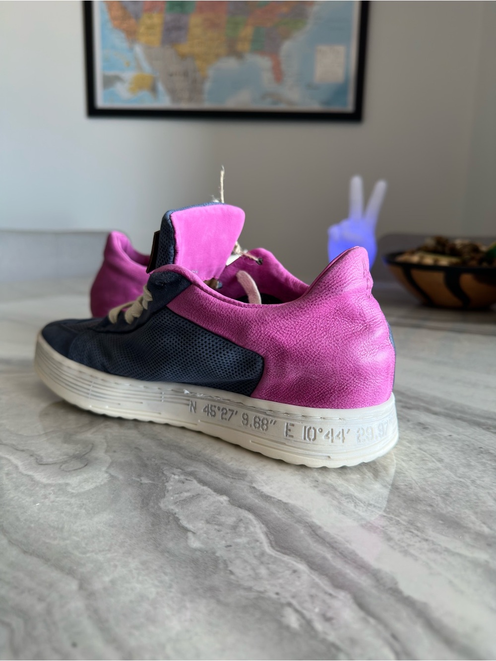 A.S.98 Alfie Blue Pink Perforated Leather Platform Sneakers - Picture 7 of 11